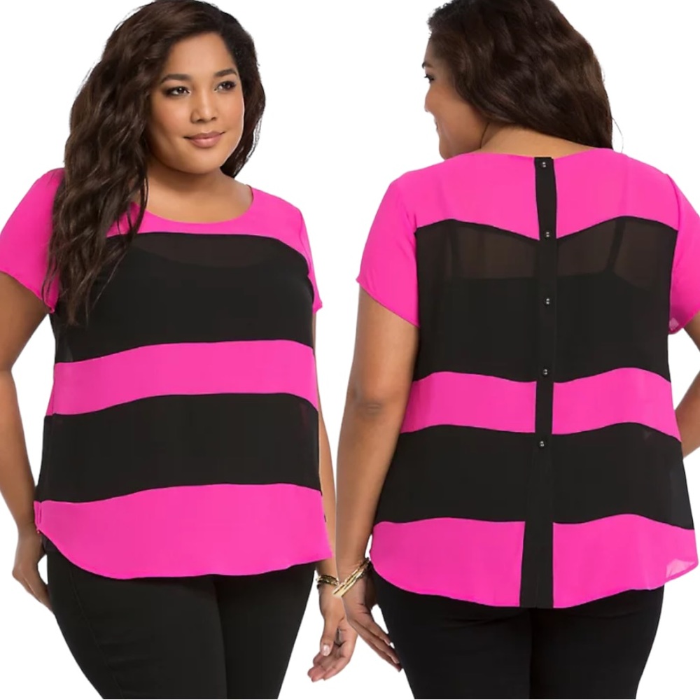 Torrid Color Block Button Back Top